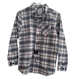 Rip Curl Flannel Plaid Gray Shirt Button Up Long Sleeve Boys Size M NWT